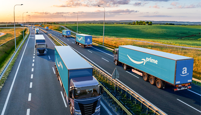 Amazon Delivery trucks selling food online